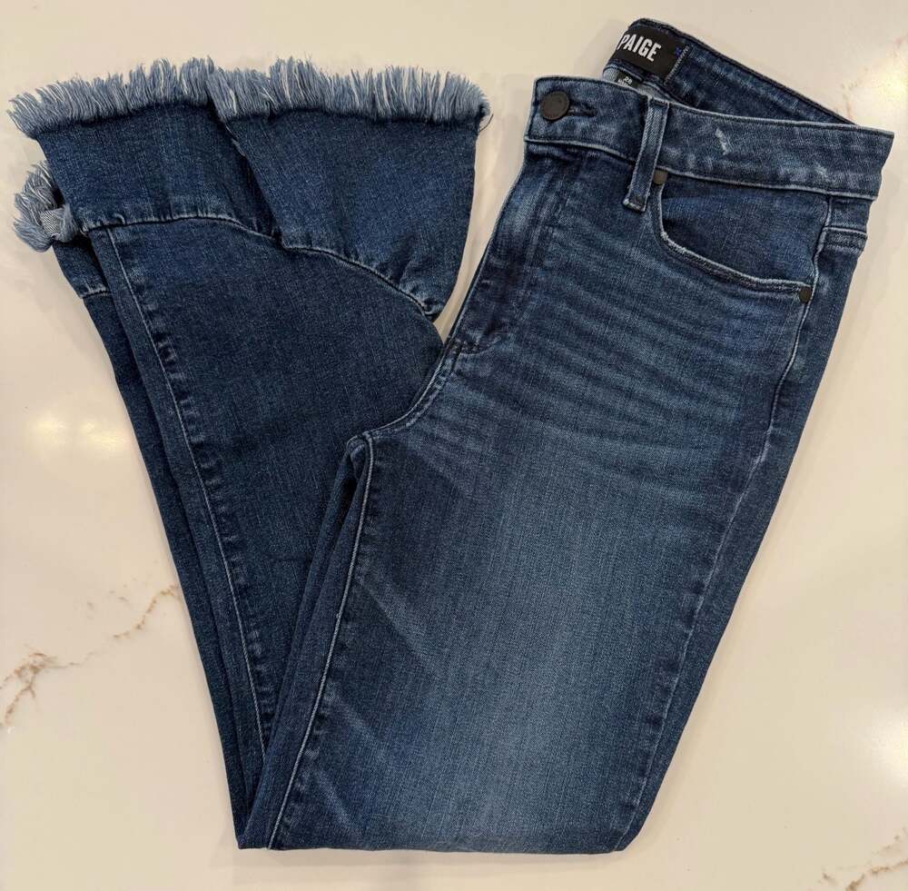 PAIGE Hoxton Straight Ruffle Fringe Hem Jeans Size 28